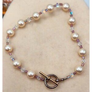 Faux Pearl & Crystal Accent Toggle Clasp Bracelet